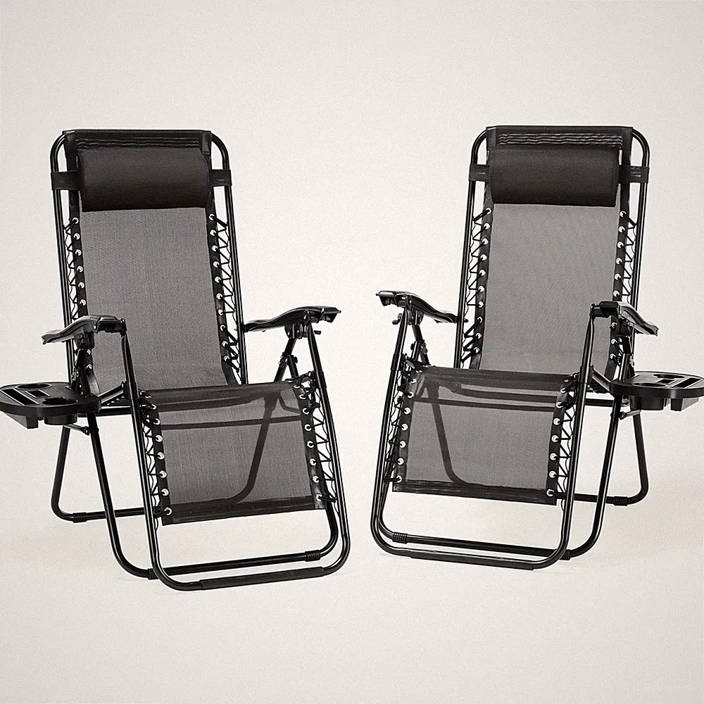 2Pc Adjustable Steel Mesh Ergonomically Zero Gravity Lounge Chair Lying Recliner