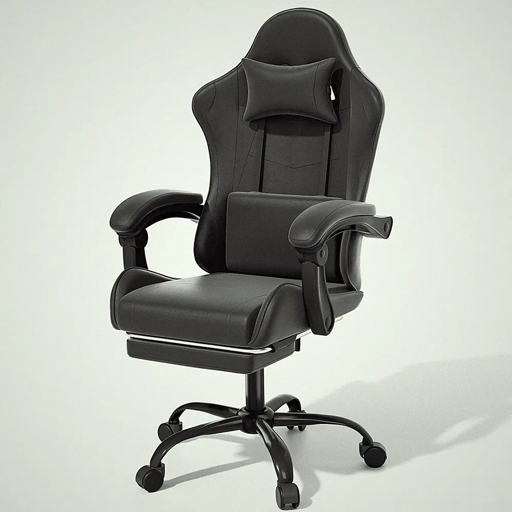 Black Ergonomic Gaming Chair Coumputer Office Swivel Recliner Seat w/ Footrest