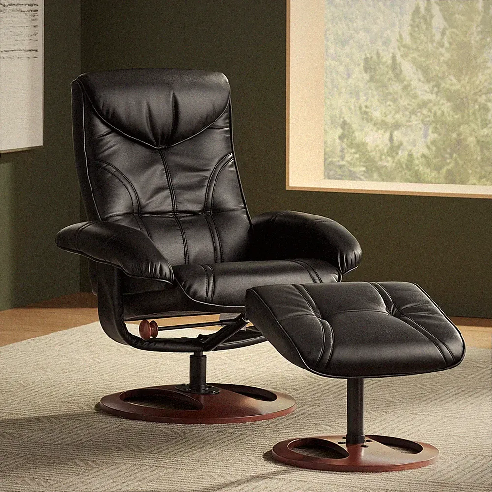 Black Swivel Ottoman Leather Recliner Chair Ergonomic Manual Reclining Bedroom