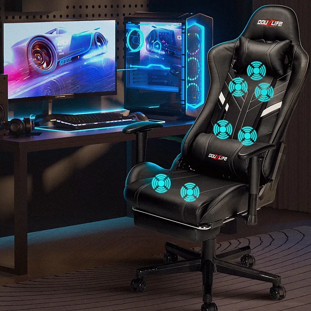 Douxlife 7-Point Massage Gaming Chair with Footrest, 175° Reclining, Ergonomic R