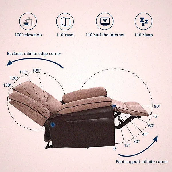 Electric Power Chair Wool &PU Ergonomic Sofa w/Control 8-point Massage + Heating