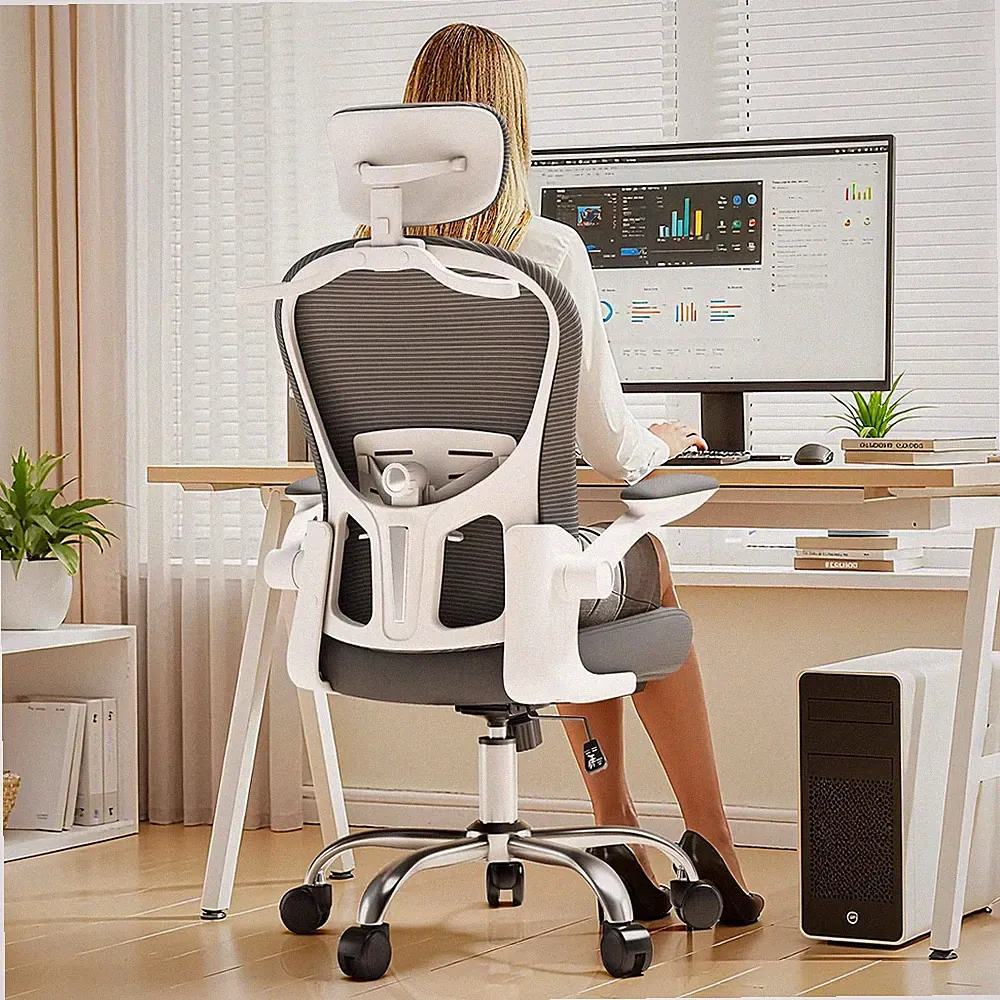 Ergonomic Gaming Chair with Lumbar Support & Recline - White/Grey