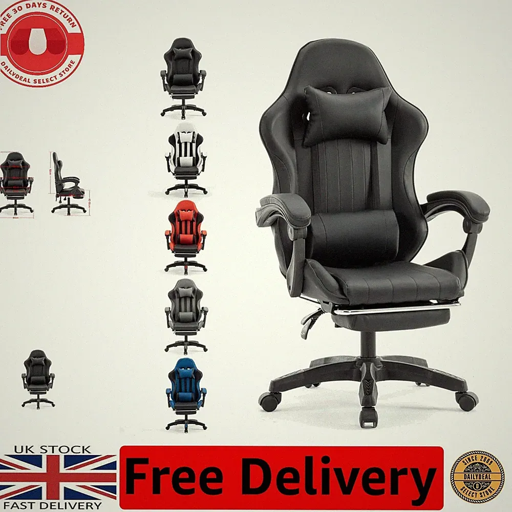 Ergonomic Gaming Racing Desk Chair with Footrest & Lumbar Support - X2022 Black