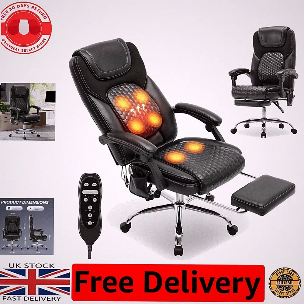 Ergonomic Massage Office Chair with Heated Lumbar Support & Retractable Footrest