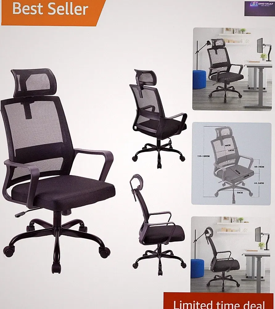 Ergonomic Mesh Office Chair with Adjustable Headrest & Lumbar Support - Black