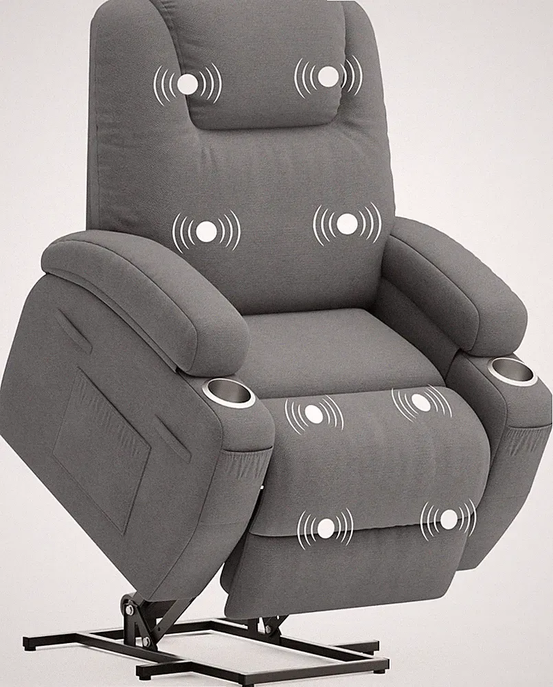 Ergonomic Power Lift Recliner Chair with Massage & Cup Holders - Gray