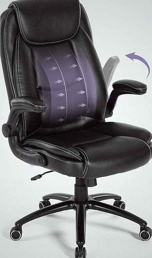 Ergonomic PU Leather Office Chair - Adjustable, Reclining, 300Lbs Capacity, Blac