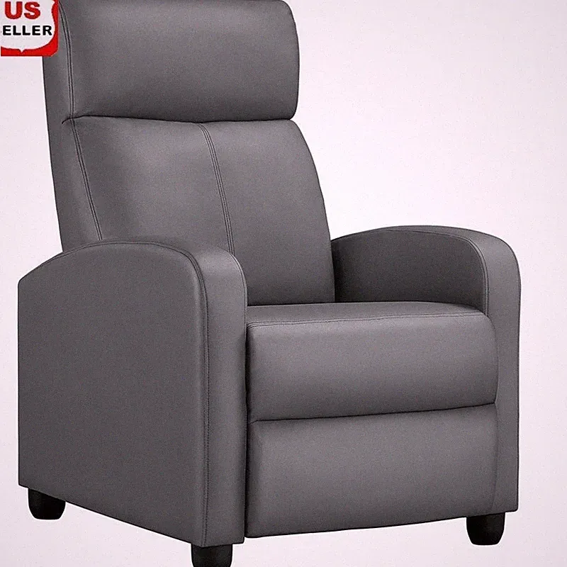 Faux Leather Push Back Recliner Chair W/ Footrest Ergonomic Design Easy Clean US