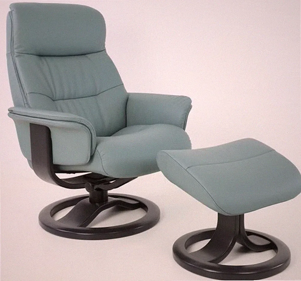 Fjords Anne Leather Small Ergonomic Recliner Chair and Ottoman in Ice Leather