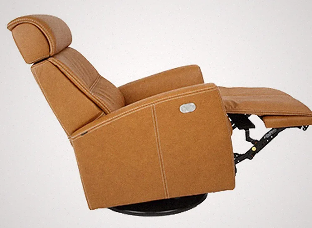 Fjords Milan Swing Relaxer Power Electric Recliner Chair Small Cognac Leather