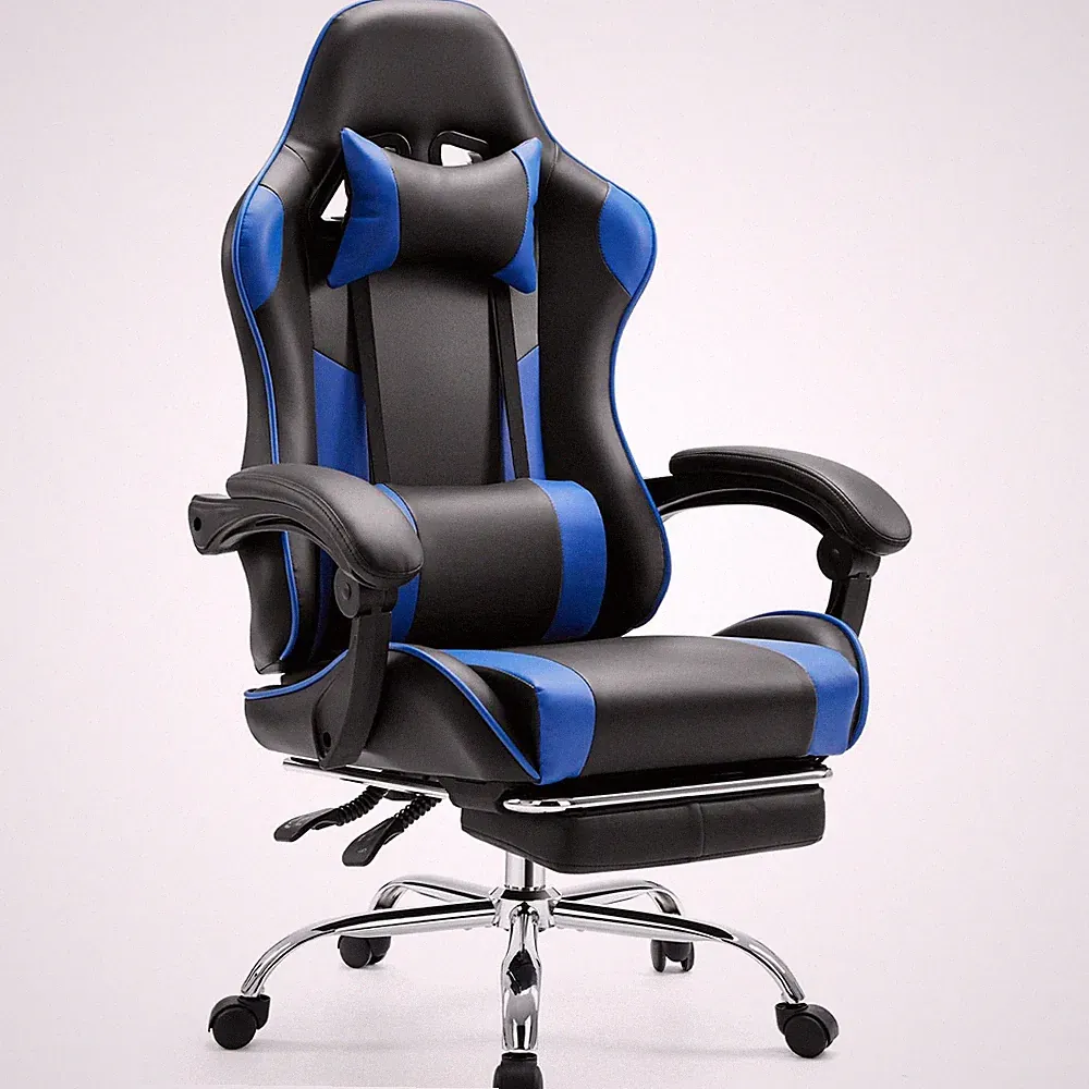 Gaming Chair Ergonomic Lumbar Support Recliner Footrest Blue BKBU-DJY-H2 Video