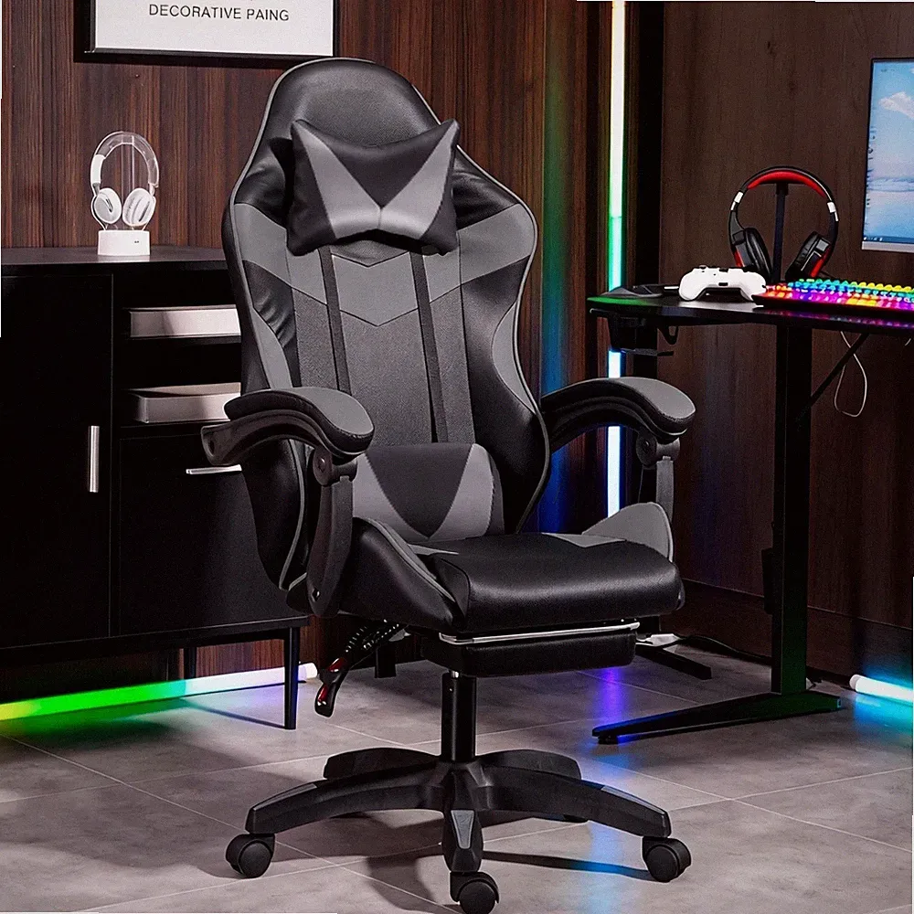 Gaming Chair Leather Racing Office Executive Recliner with Leg Rest Swivel Seat