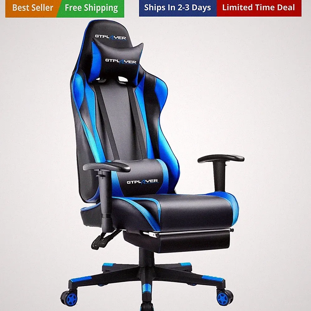 Gaming Chair with Footrest, Ergonomic Computer Game Desk Chair, Reclining Gam...