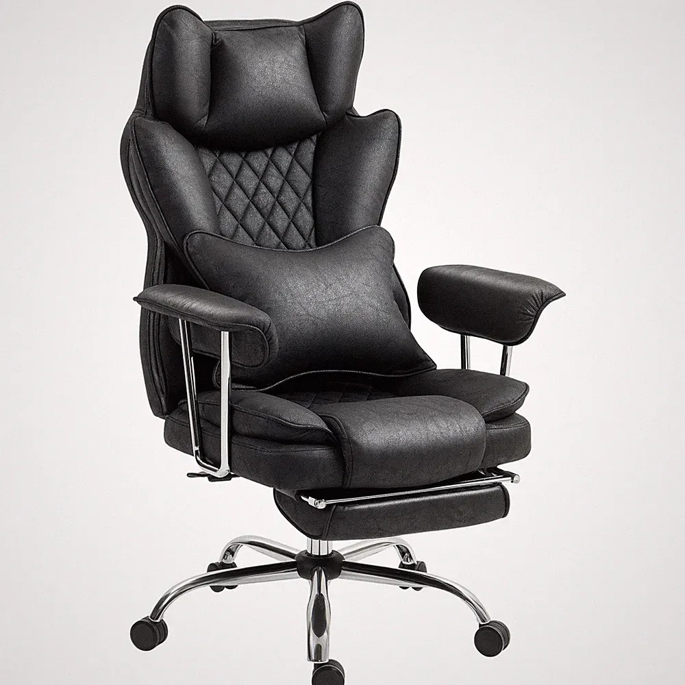 High Back Reclining Office Chair with Footrest Lumbar Support Black