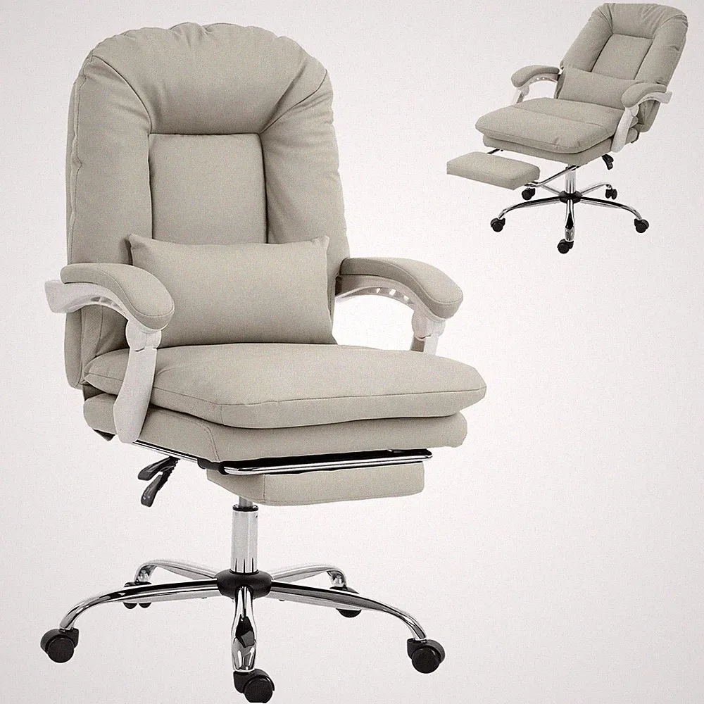 HOMCOM Reclining Office Chair, Desk Chair with Lumbar Support, Khaki