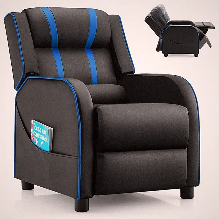 Kids Recliner Chair Ergonomic Leather Sofa Armchair w/ Footrest Side Pocket Blue