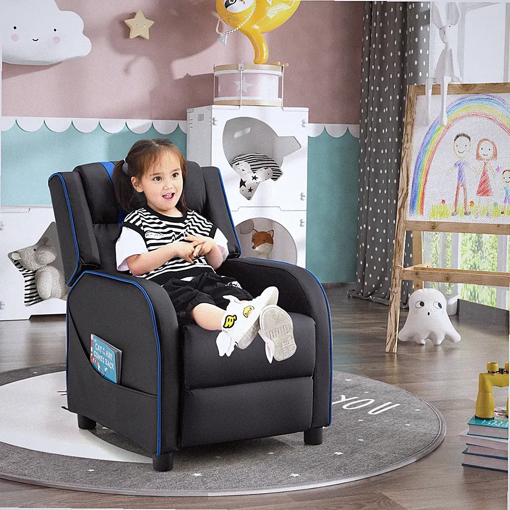 Kids Recliner Chair with Side Pockets Toddler Ergonomic PU Leather Sofa Couch
