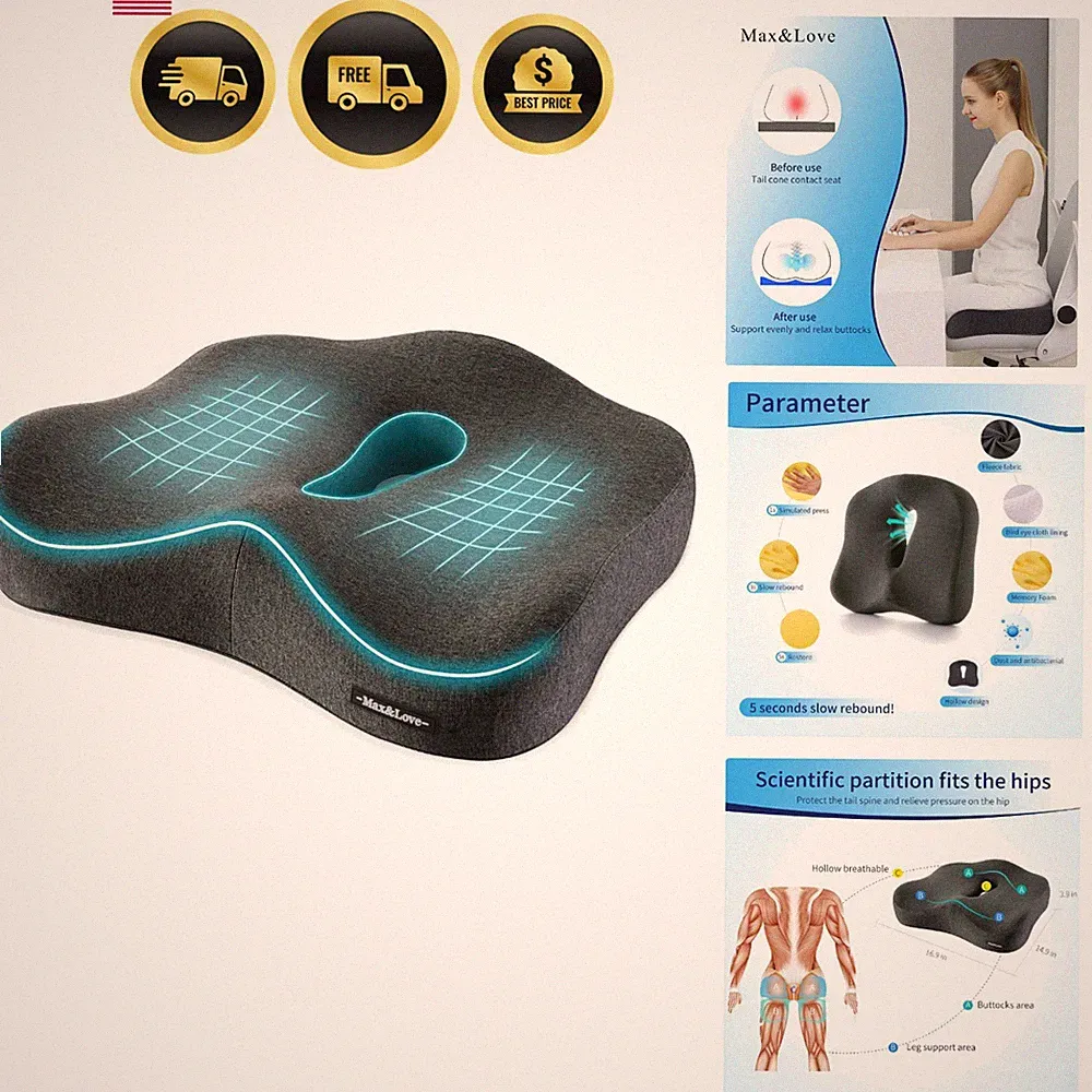 Memory Foam Seat Cushion for Back Pain Sciatica Tailbone Hip Support Office