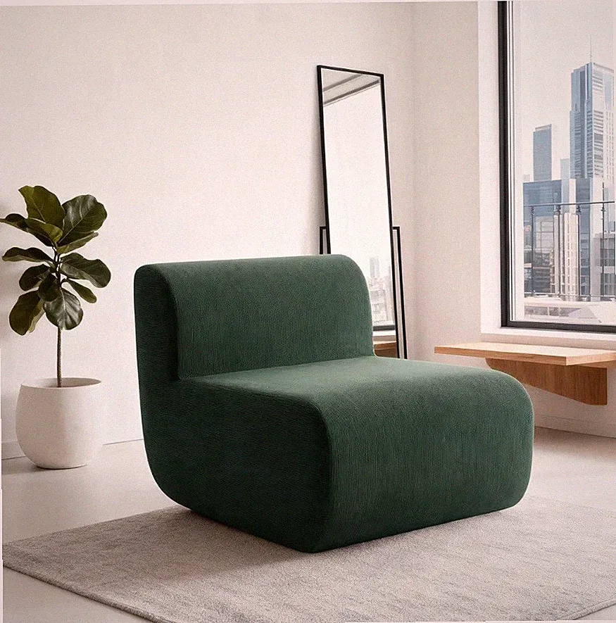 Modern Curved Lounge Chair – Plush Corduroy Single Sofa, Ergonomic Accent Chair.