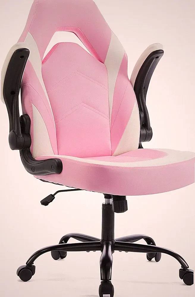 Pink Ergonomic Gaming Chair - Adjustable PU Leather with Flip-Up Armrests