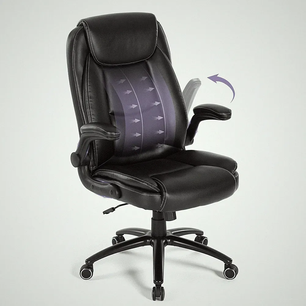 PU Leather Ergonomic Office Chair -Adjustable Height & Tilt Tension, 300lbs T...