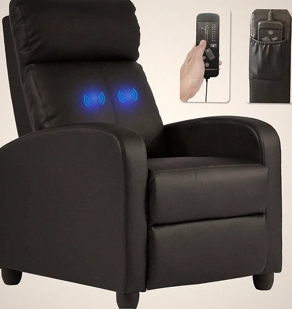 Recliner Massage Chair Ergonomic Lounge with Remote Control, Black
