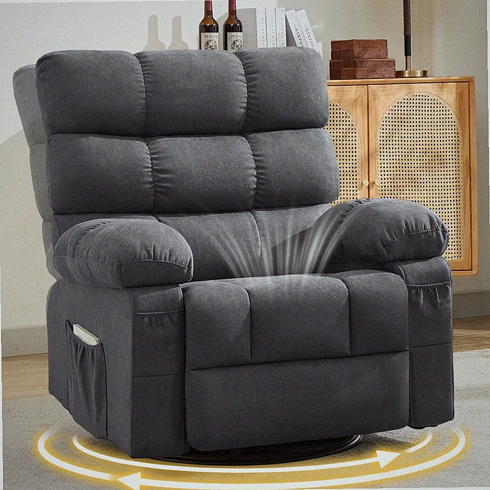 Swivel Rocker Recliner Chair, 360° Upholstered Ergonomic Reading Chair Bedroom